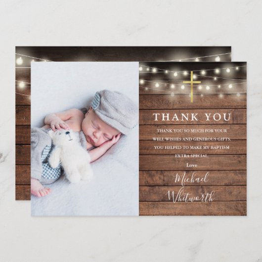 木の弦素朴の光(フォトバプティスマ) サンキューカード (正面/裏面)