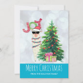 木の後ろの喜びのタイポグラフィ|のクリスマスのラマ シーズンカード (正面)