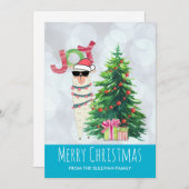 木の後ろの喜びのタイポグラフィ|のクリスマスのラマ シーズンカード (正面/裏面)