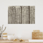 木の後ろの朝の霧が付いているB&Wの森林 ポスター (キッチン)