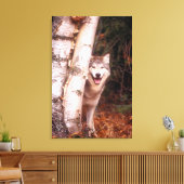 木の後ろの灰色の狼 キャンバスプリント (インサイチュ (リビング))