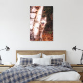 木の後ろの灰色の狼 キャンバスプリント (インサイチュ (寝室))