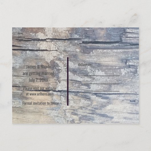 木の愛の鳥に彫られたハート日付以外 案内ポストカード (裏面)