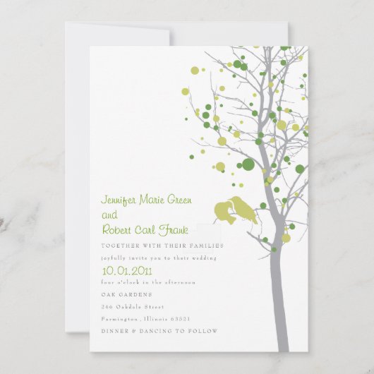 木の愛鳥-若草色の水玉模様 招待状 (正面)