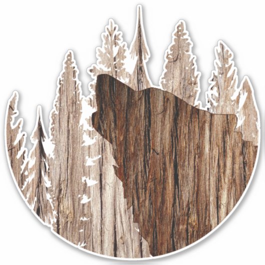 木の手触りで吠える狼 シール (正面)