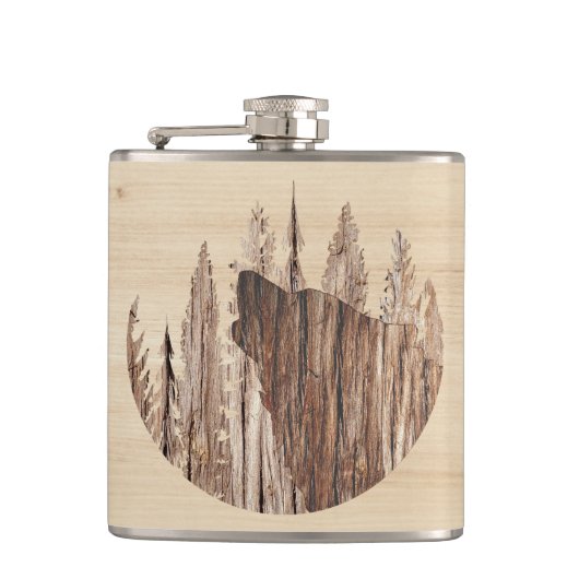 木の手触りで吠える狼 フラスク (正面)