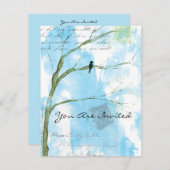 木の抽象芸術のコラージュの招待されられた鳥です 招待状 (正面/裏面)