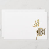 木の文房具の広い目のフクロウ 便箋 (正面/裏面)