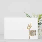 木の文房具の広い目のフクロウ 便箋 (スタンド正面)