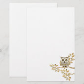 木の文房具の広い目のフクロウ 便箋 (正面/裏面)
