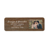 木の新婦素朴と新郎の写真の国の結婚式 ラベル (正面)