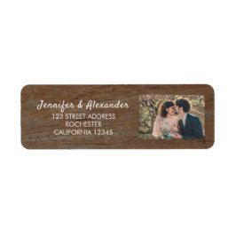 木の新婦素朴と新郎の写真の国の結婚式 ラベル