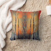 木の日没の景色のモダンなオレンジクッション クッション (ブランケット)