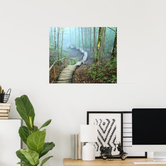 木の曲がりくねった階段，森を抜ける ポスター (ホームオフィス)
