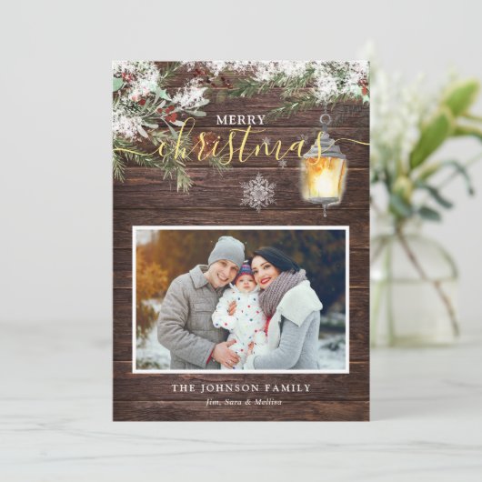 木の書道素朴写真のクリスマス シーズンカード (スタンド正面)