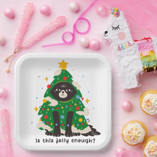 木の服を着た不機嫌な黒猫 ペーパープレート (パーティー)