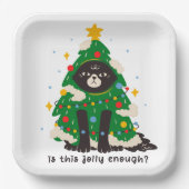 木の服を着た不機嫌な黒猫 ペーパープレート (正面)