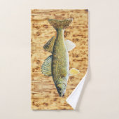 木の板に浮かべるワライ型パイク バスタオルセット (ハンドタオル)