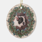 木の板に飾られたペットの写真のリース セラミックオーナメント (左)