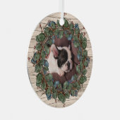 木の板に飾られたペットの写真のリース メタルオーナメント (正面右)