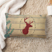 木の板に〔雄ジカの〕枝角を付けた鹿葉頭 ランバークッション (ブランケット)