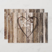 木の板素朴ハートエッチング日付を保存 案内ポストカード (正面/裏面)
