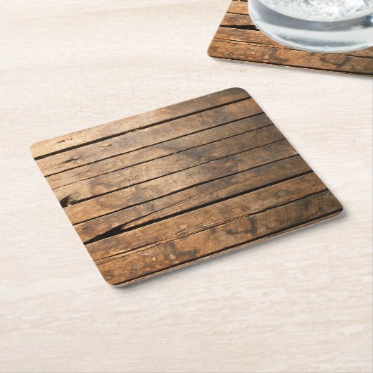 木の板 スクエアペーパーコースター (アングル)