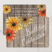 木の板 秋の花 オーダーメイド 誕生日招待状 招待状 (正面/裏面)