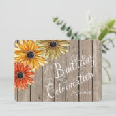 木の板 秋の花 オーダーメイド 誕生日招待状 招待状 (スタンド正面)