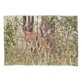 木の枕ケースに隠れる野生の鹿 枕カバー (正面)