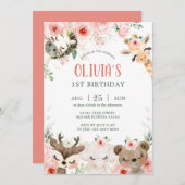 木の林の友人ピンクのフローラ 招待状 (正面/裏面)