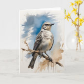 木の枝で休むアメリカワグミの白 カード (黄色い花)