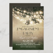 木の枝とストリングライト婚約パーティ 招待状 (正面/裏面)