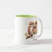 木の枝にかわいいフクロウ ツートーンマグカップ (正面右)