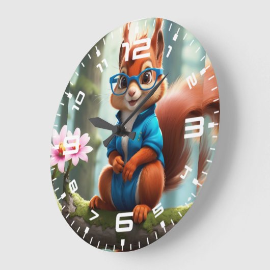木の枝にかわいいリス ラージ壁時計 (傾斜)