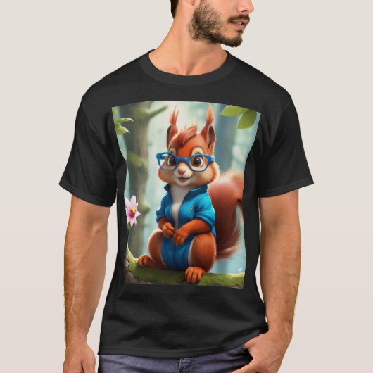 木の枝にかわいいリス Tシャツ (正面)