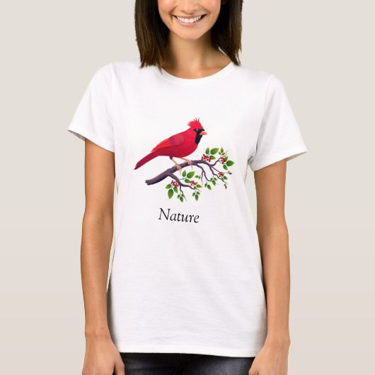木の枝にとまるショウジョウコウカンチョウ Tシャツ (正面)