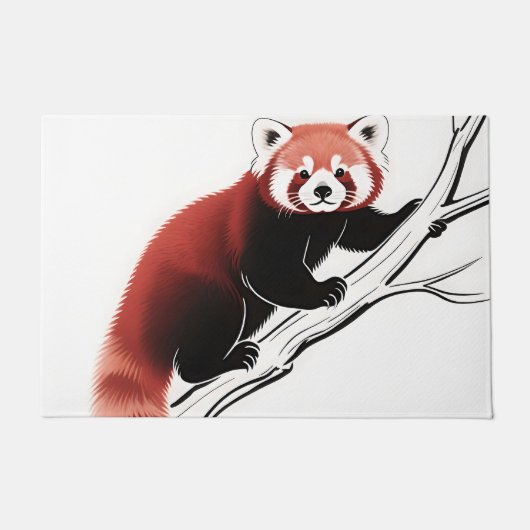 木の枝にとまるレッサーパンダ ドアマット (正面)