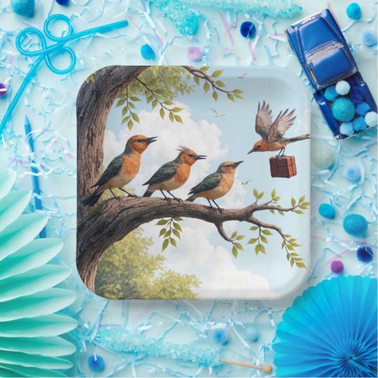 木の枝にビジネスの鳥 ペーパープレート (パーティー)