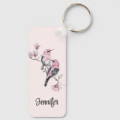 木の枝にピンクと黒の鳥 キーホルダー (裏面)