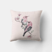 木の枝にピンクと黒の鳥 クッション (裏面)