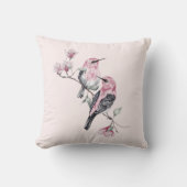 木の枝にピンクと黒の鳥 クッション (正面)