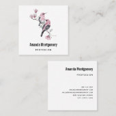 木の枝にピンクと黒の鳥 スクエア名刺 (正面/裏面)