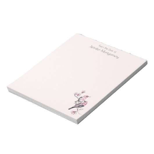 木の枝にピンクと黒の鳥 ノートパッド (回転)