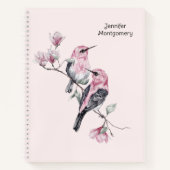 木の枝にピンクと黒の鳥 ノートブック (正面)