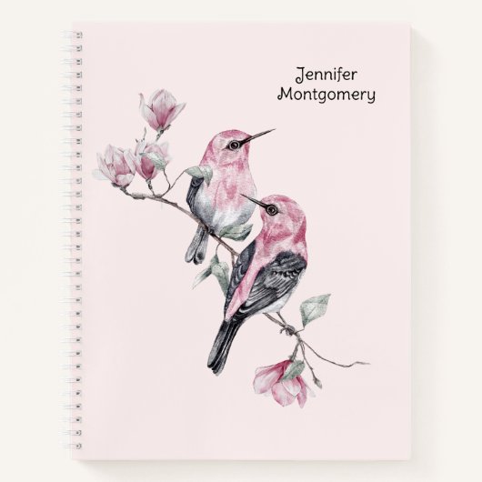 木の枝にピンクと黒の鳥 ノートブック (正面)