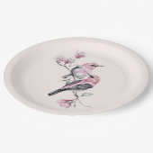 木の枝にピンクと黒の鳥 ペーパープレート (アングル)