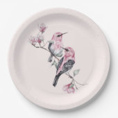 木の枝にピンクと黒の鳥 ペーパープレート (正面)