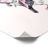 木の枝にピンクと黒の鳥 ポスター (角)