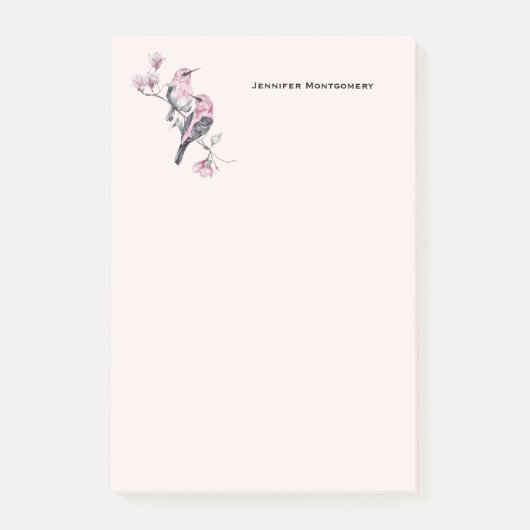 木の枝にピンクと黒の鳥 ポストイット (正面)